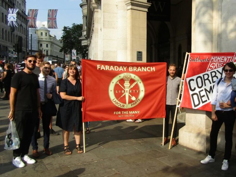 The members of Faraday Branch at the Stop-Trump demonstration | July 2018